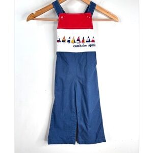 VTG 70s Health-Tex Sailboat Overalls 3T Bell Bottom Flare Nautical Sailor USA